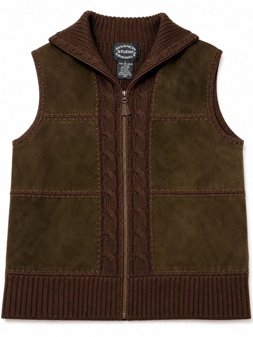 Designers Studio Originals Women’s Size L Brown Genuine Leather Knit Zip Vest